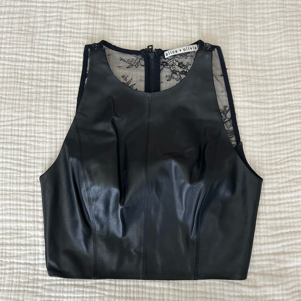 Alice and Olivia Lamb Leather/Lace Crop Top, size 0